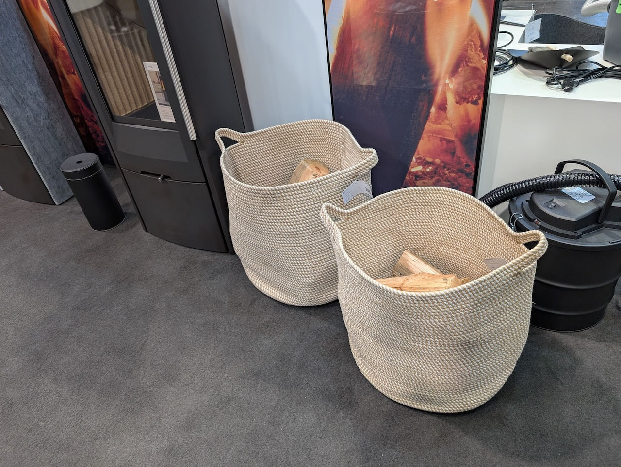 Geflochtener Holzkorb rund Natur hellbeige Ø 40 oder 45 cm – Kaminladen