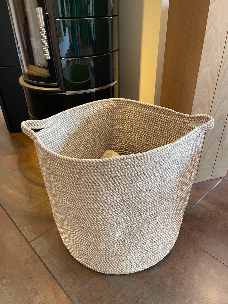 Geflochtener Holzkorb Natur hellbeige Bauwolle/Polyester rund