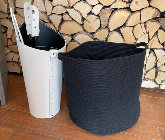 Geflochtener Holzkorb schwarz Bauwolle/Polyester rund