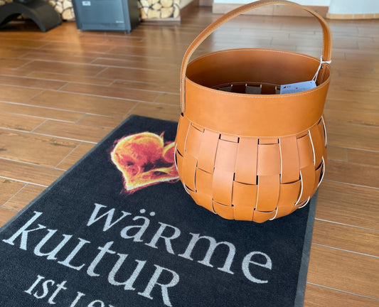 Geflochtener Holzkorb "OMERO" aus echtem Leder