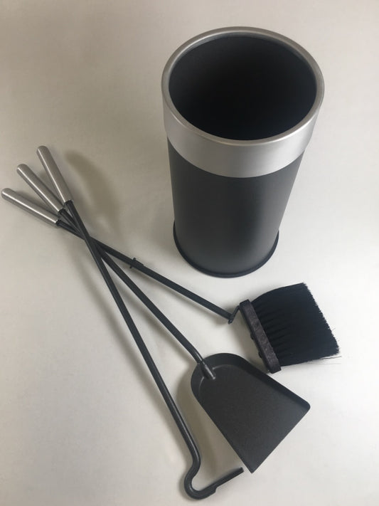 Kaminbesteck 3-teilig mit Behälter Anthrazit/Edelstahl