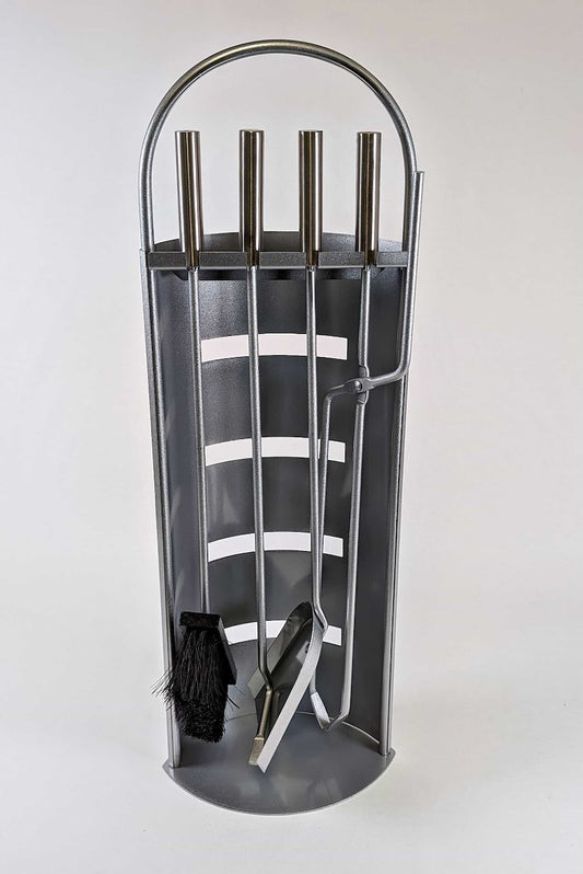 Elegantes 4-teiliges Kaminbesteck Edelstahl matt gebürstet