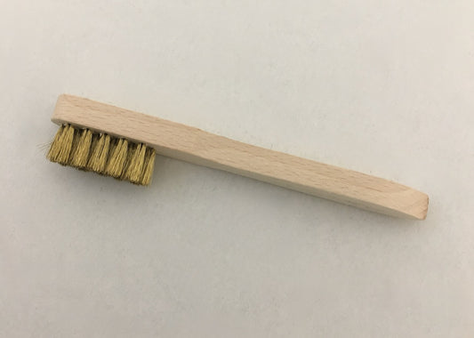 Minibürste Messing auf Holz-Stiel 15cm Drahtbürste