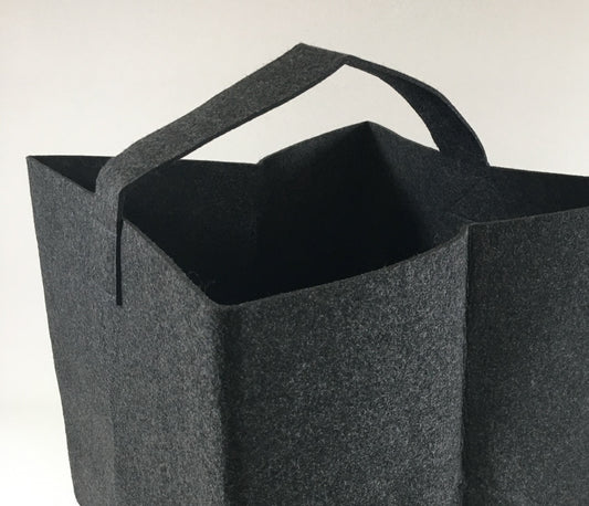 Tasche quadratisch für Kaminholz aus schwarzem Filz 37x34x33cm