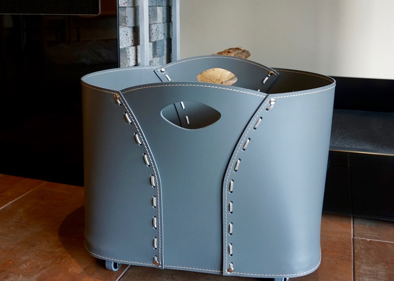 Exquisiter Kaminholzkorb "VIOLA" aus italienischem Leder Anthrazit (anthracite)