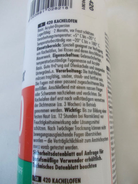 Elastische Fugenmasse Acryl in WEISS für Kamin und Kachelofen in Kartusche
