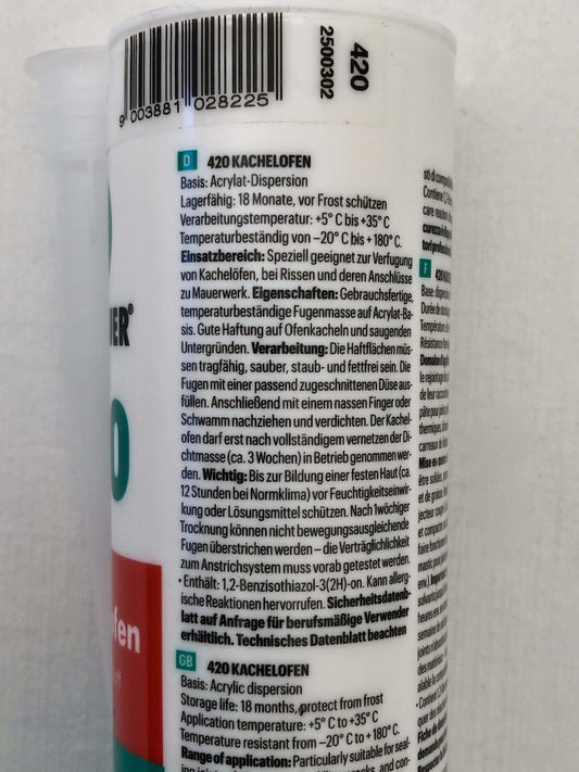 Elastische Fugenmasse Acryl in PERLWEISS für Kamin und Kachelofen in Kartusche