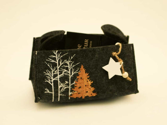 Graue Filz-Tasche "Tannenbaum" 18x13x11cm Geschenktasche Weihnachten