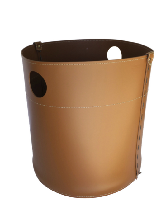 Edler Holzkorb "GIANNO" aus italienischem Leder Braun (brown)