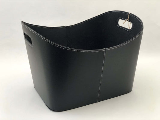 Holzkorb "Helfta" rechteckig schwarz Kunstleder mit Innen-Vlies