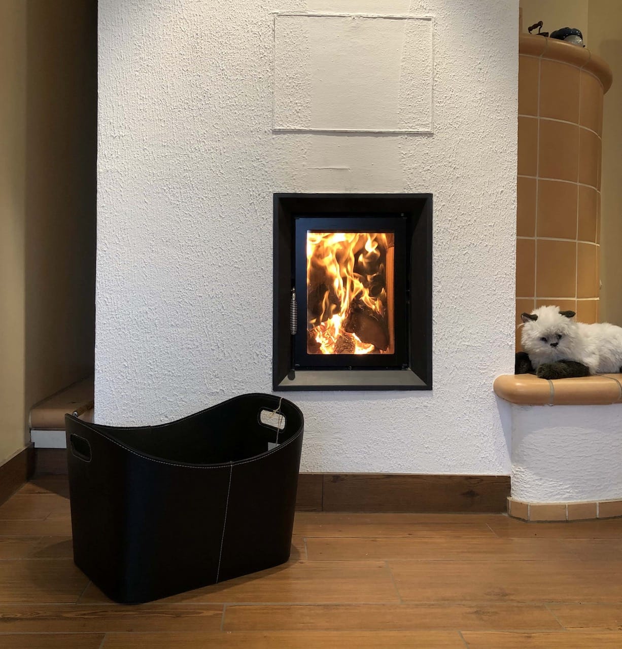 Holzkorb "Helfta" rechteckig schwarz Kunstleder mit Innen-Vlies