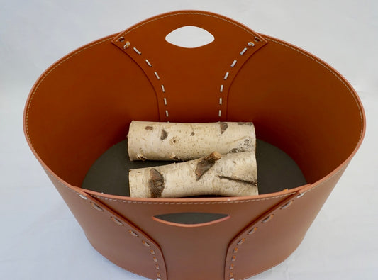 Exquisiter Kaminholzkorb "VIOLA" aus italienischem Leder