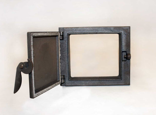Kachelofentür 22x27cm mit Hakenverschluss aus Guss ohne Winkel