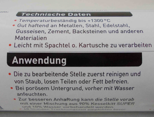 Feuerfester Kesselkitt 1300° für Kessel, Öfen, Herde 310g Kartusche