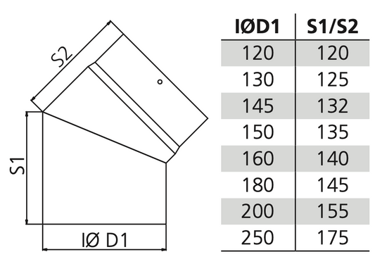 Ofenrohrbogen 45° stahlblank ohne Tür