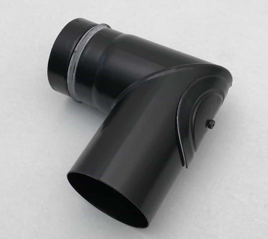 Pelletofenrohrbogen schwarz emailliert 90 Grad mit Tür mit Viton-Dichtung (2 Segmente)