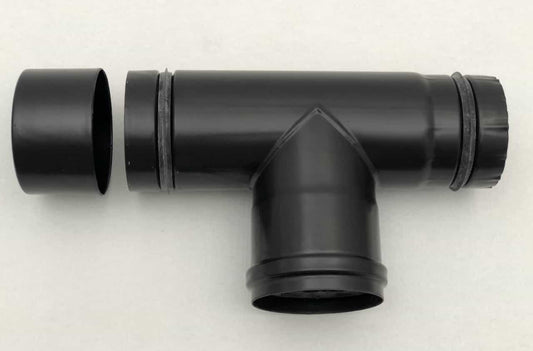 T-Stück schwarz emailliert mit Deckel mit Viton-Dichtung 25cm lang