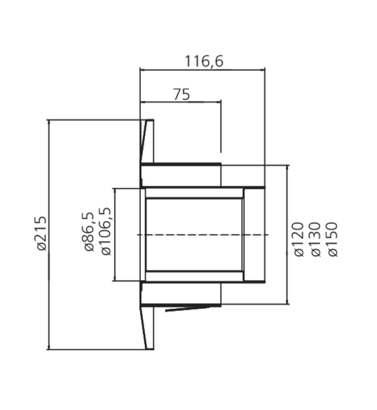 Wandfutter Erweiterung mit Rosette schwarz-metallic lackierter Stahl