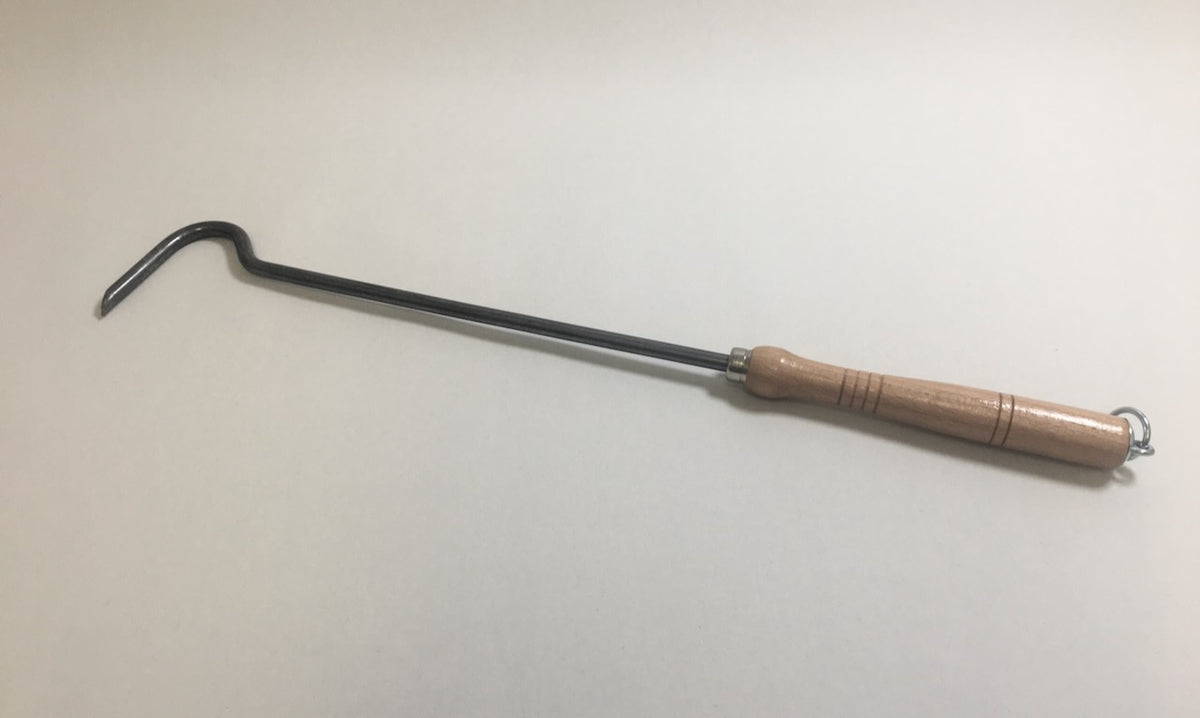 Fire poker with natural wood handle