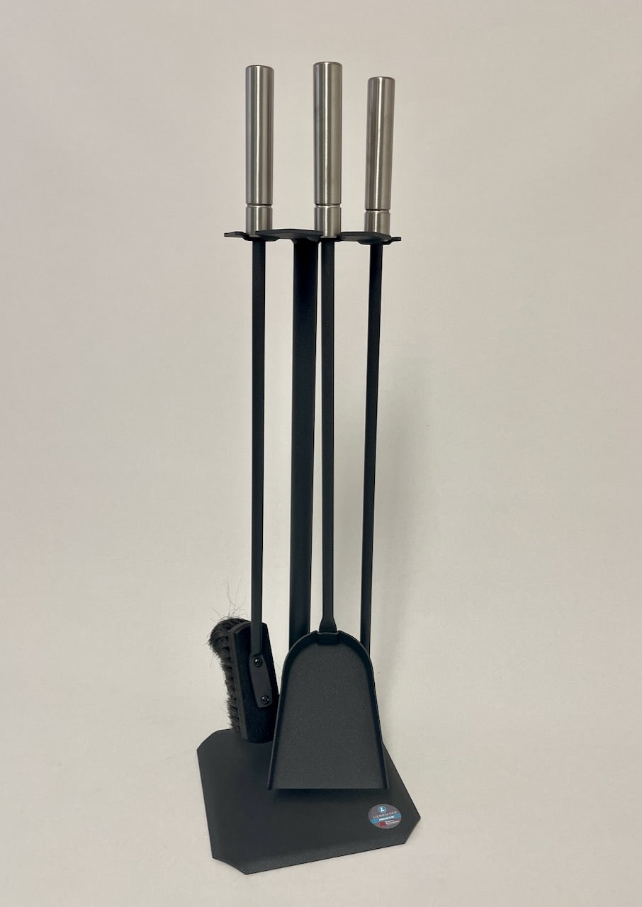 Kaminbesteck 3-teilig in Anthrazit mit Edelstahlgriffen