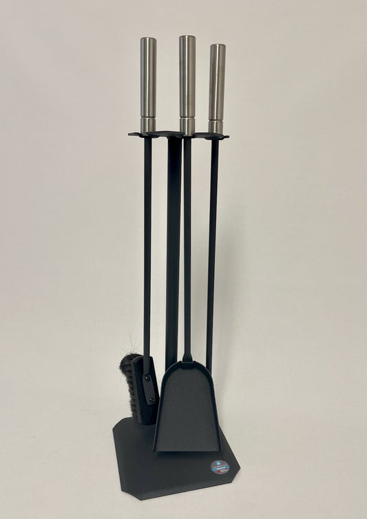 Kaminbesteck 3-teilig in Anthrazit mit Edelstahlgriffen