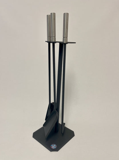 Kaminbesteck 3-teilig in Anthrazit mit Edelstahlgriffen