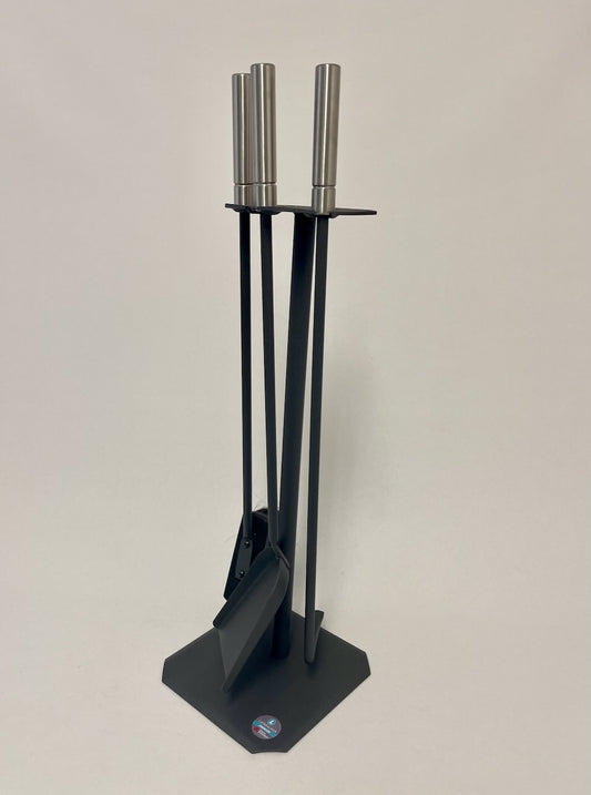 Kaminbesteck 3-teilig in Anthrazit mit Edelstahlgriffen