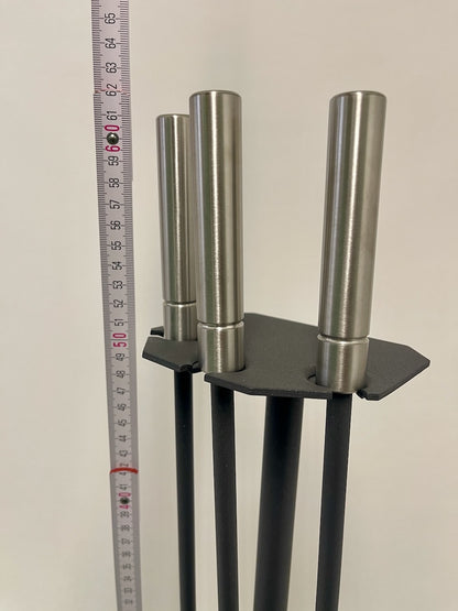 Kaminbesteck 3-teilig in Anthrazit mit Edelstahlgriffen