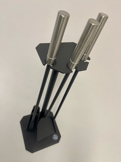 Kaminbesteck 3-teilig in Anthrazit mit Edelstahlgriffen