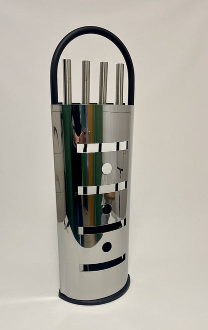 Kaminbesteck 4-teilig Schwarz + Edelstahl glänzend 68cm