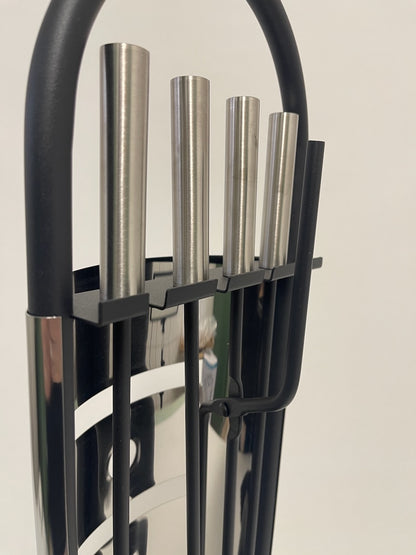 Kaminbesteck 4-teilig Schwarz + Edelstahl glänzend 68cm
