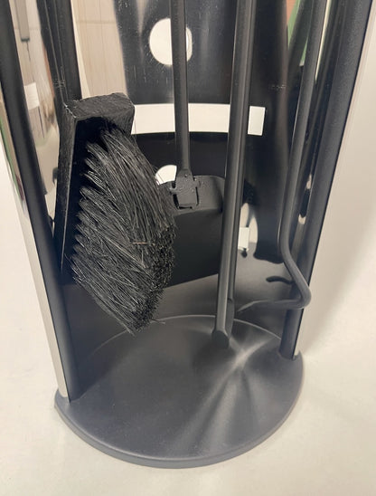 Kaminbesteck 4-teilig Schwarz + Edelstahl glänzend 68cm