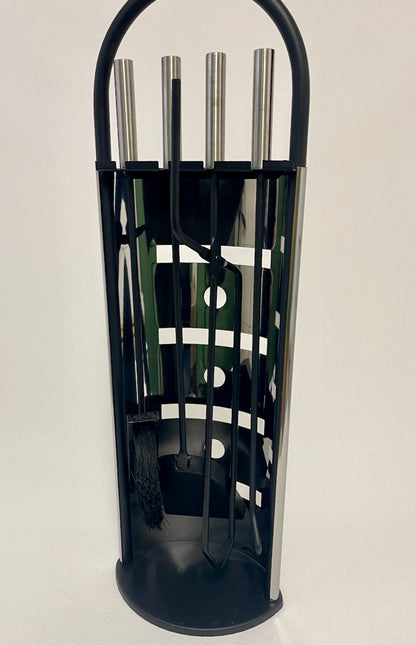 Kaminbesteck 4-teilig Schwarz + Edelstahl glänzend 68cm