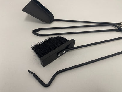 Kaminbesteck 4-teilig Schwarz + Edelstahl glänzend 68cm