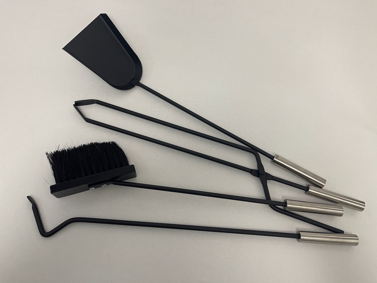 Kaminbesteck 4-teilig Schwarz + Edelstahl glänzend 68cm