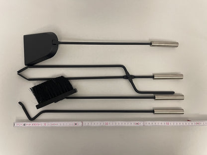 Kaminbesteck 4-teilig Schwarz + Edelstahl glänzend 68cm