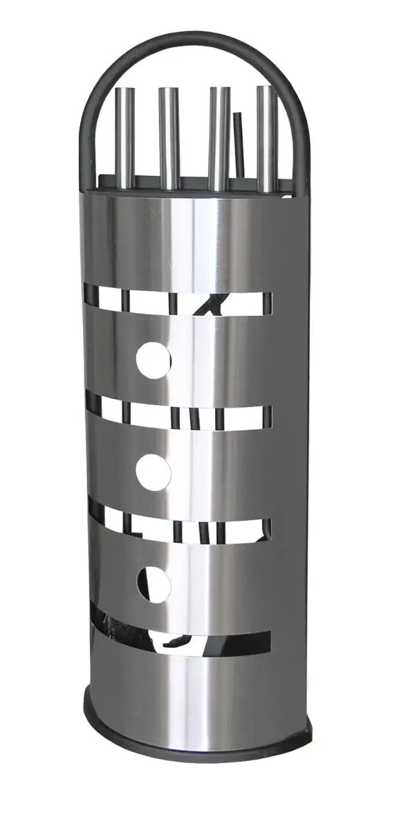 Kaminbesteck 4-teilig Schwarz + Edelstahl glänzend 68cm