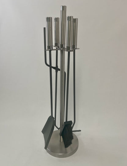 Kaminbesteck 4-teilig rund Anthrazit + Edelstahl 66cm