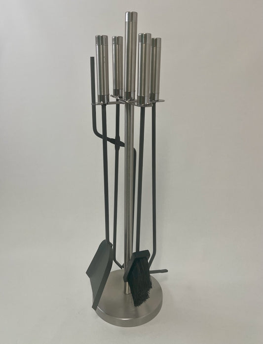 Kaminbesteck 4-teilig rund Anthrazit + Edelstahl 66cm