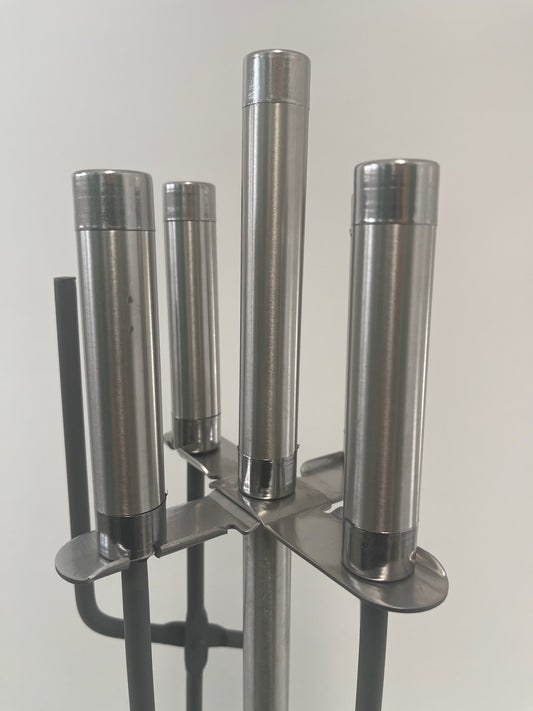 Kaminbesteck 4-teilig rund Anthrazit + Edelstahl 66cm
