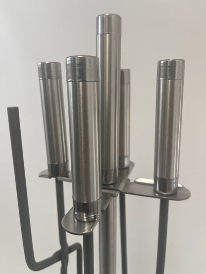 Kaminbesteck 4-teilig rund Anthrazit + Edelstahl 66cm