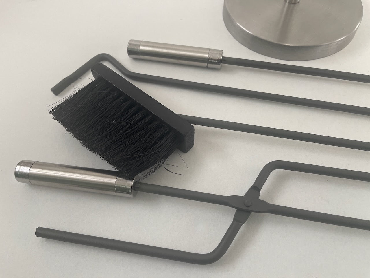 Kaminbesteck 4-teilig rund Anthrazit + Edelstahl 66cm