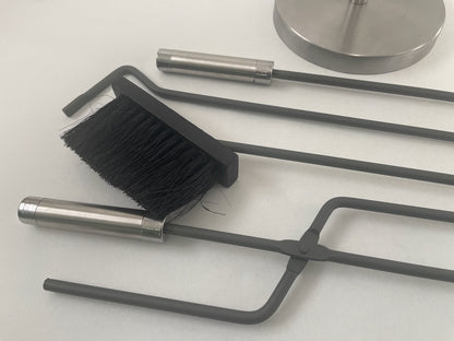 Kaminbesteck 4-teilig rund Anthrazit + Edelstahl 66cm