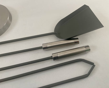 Kaminbesteck 4-teilig rund Anthrazit + Edelstahl 66cm