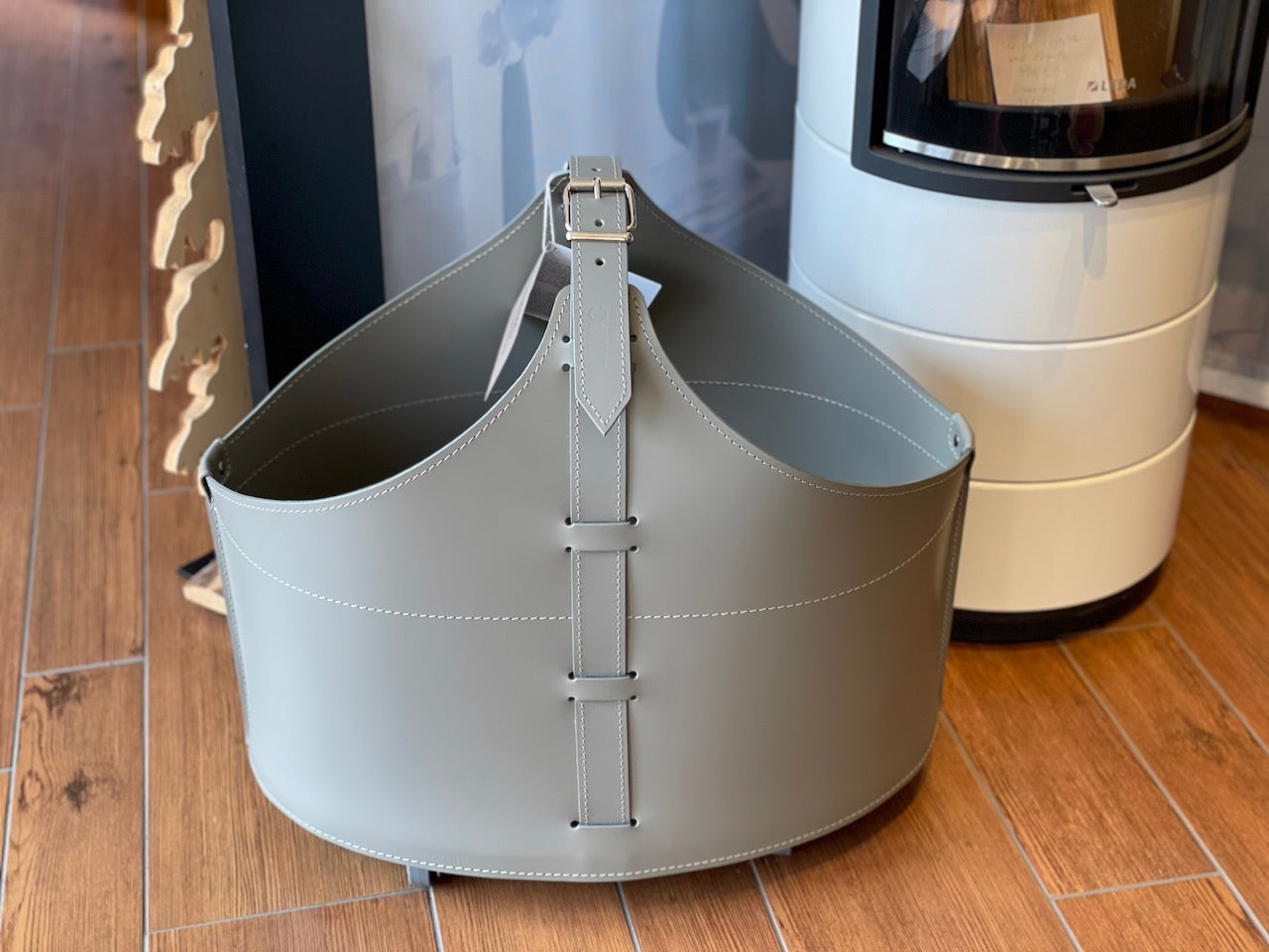 Leder Holzkorb "FIORE" aus Italien Grau (turtle)