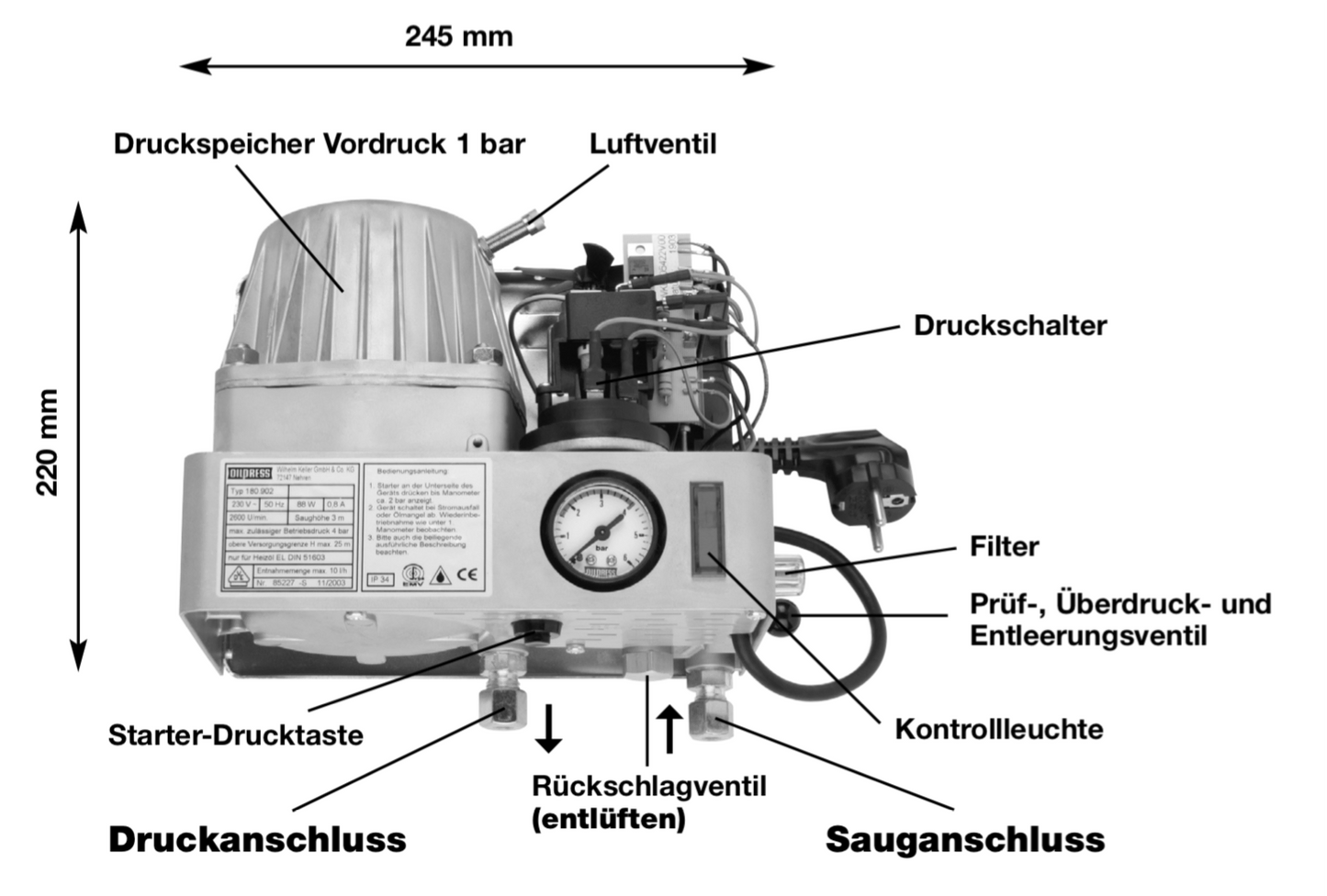 Druckspeicherpumpe Typ 180 Einstrangentnahme ohne Rücklauf