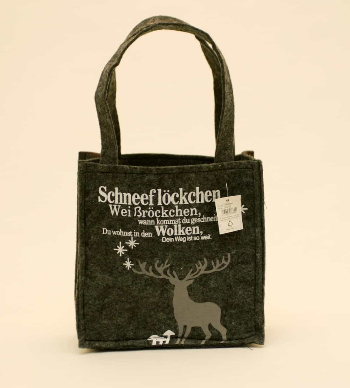Graue Filz-Tasche "Hirsch" 20x20x9cm Geschenktasche Weihnachten
