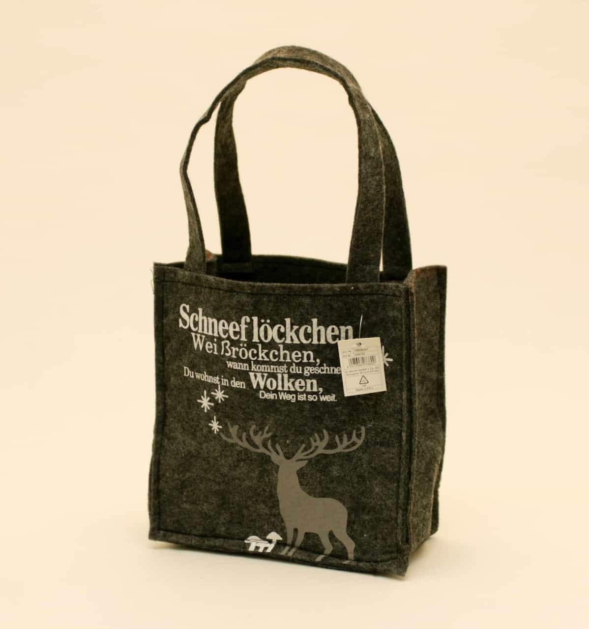Graue Filz-Tasche "Hirsch" 20x20x9cm Geschenktasche Weihnachten