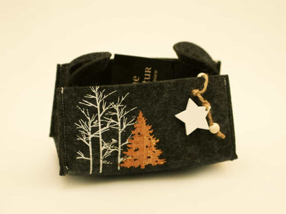 Graue Filz-Tasche "Tannenbaum" 18x13x11cm Geschenktasche Weihnachten