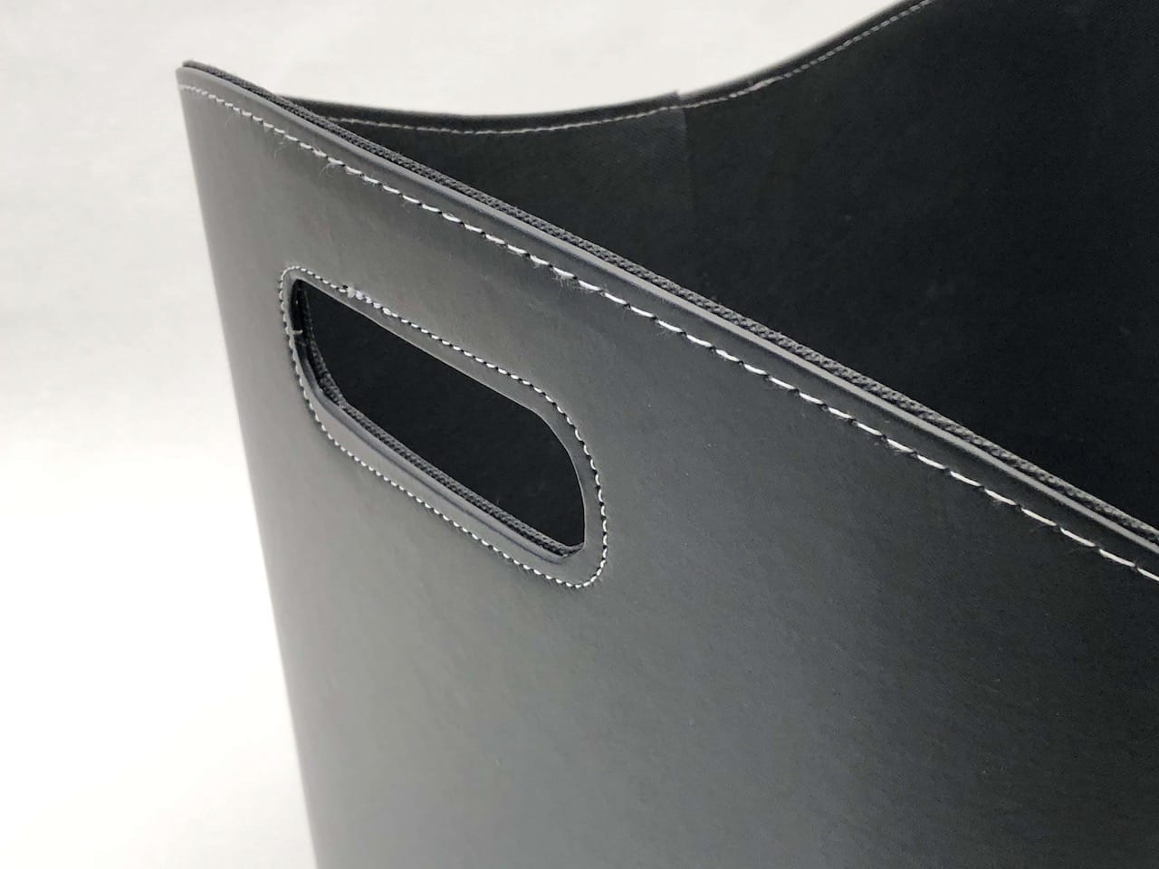 Holzkorb "Helfta" rechteckig schwarz Kunstleder mit Innen-Vlies